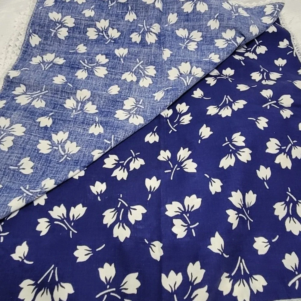 Vintage Blue White Floral Cloth Napkins Set of 8 Lace Trim Farmhouse Cottagecore